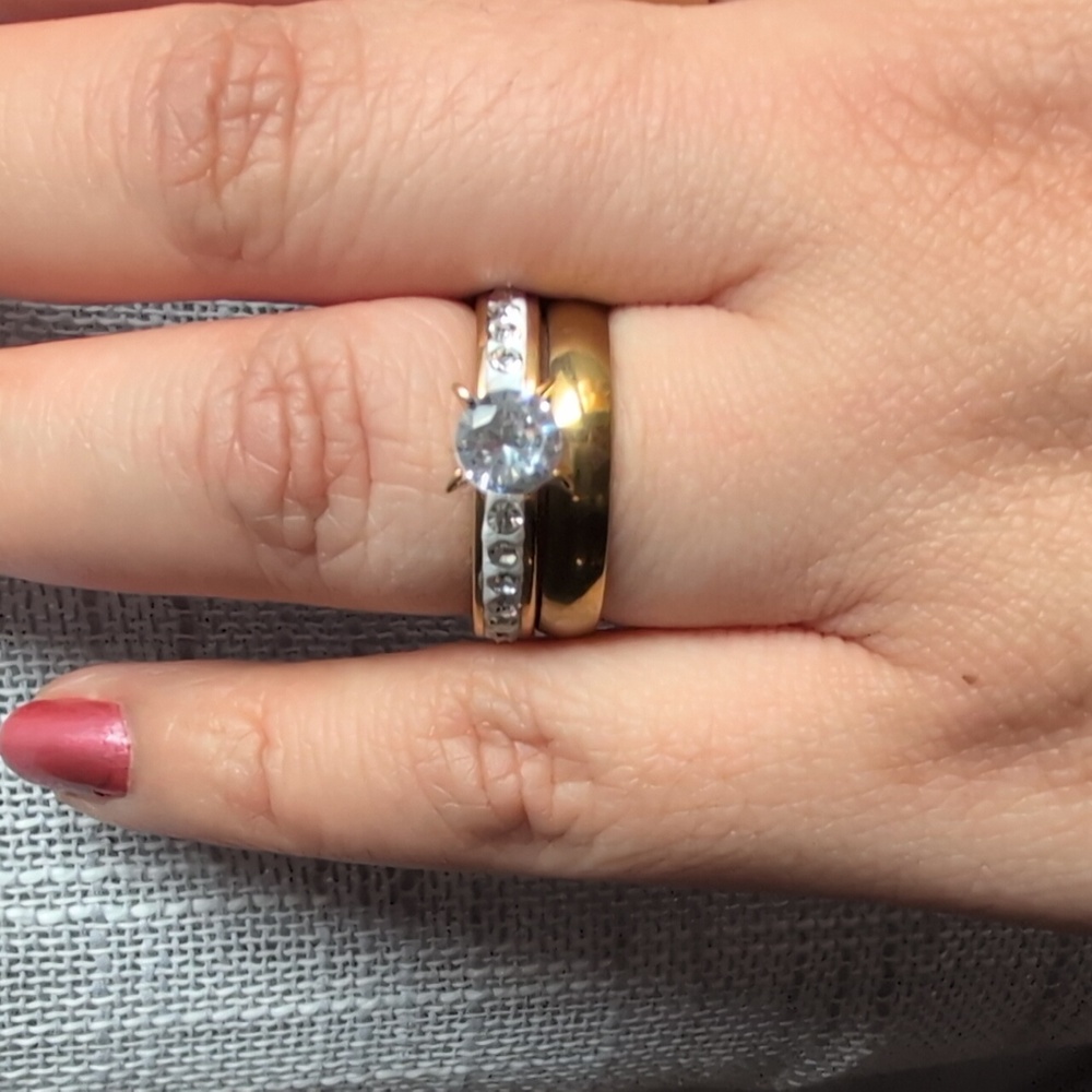 Elegant Gold Stainless Steel and CZ Ring